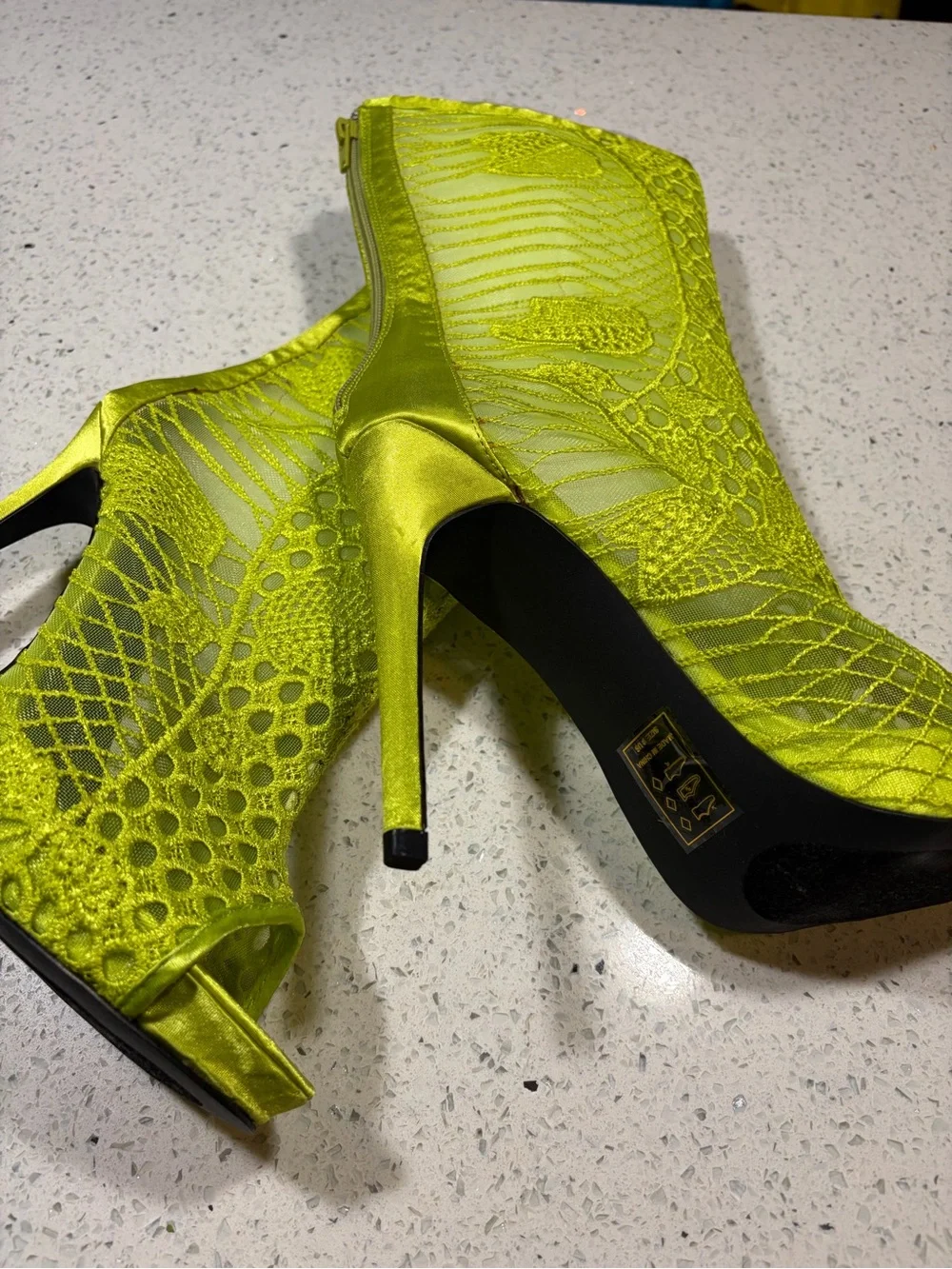 Lace Cutout High Heel Bootie in Lime Green - Picture 3 of 3